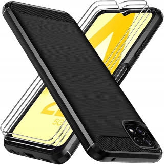 Czarne Silikonowe Etui do Samsung Galaxy A22 Case + 3x szkło hartowane