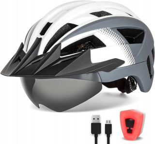 Kask rowerowy FUNWICT z daszkiem, okularami magnetycznymi i lampką LED