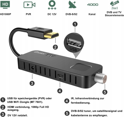 Odbiornik satelitarny DVB-S/S2 Dcolor z Pilotem