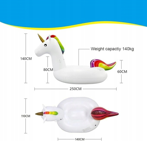 Nadmuchiwany jednorożec do pływania 250 cm Materac do Basenu Nadmuchiwany jednorożec do pływania 250 cm Materac do Basenu