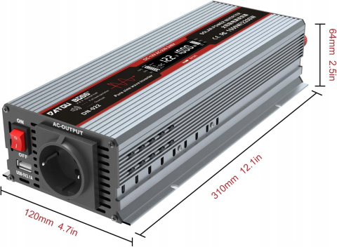 Przetwornica 12V na 220V Czysty Sinus 1000W Falownik Inwerter Samochodowy Przetwornica 12V na 220V Czysty Sinus 1000W Falownik Inwerter Samochodowy