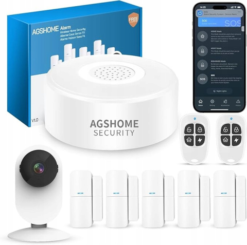 System alarmowy WiFi z Kamerą i aplikacją na telefon AGSHOME 9 elementów