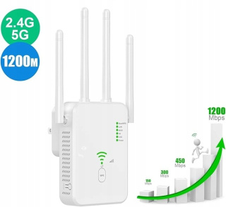 Wzmacniacz sygnału WiFi Dual Band 2.4GHz i 5GHz, 1200 Mbps, 4 anteny