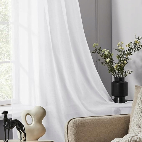 Zasłony Okienne z Efektem Lnu Transparentne Białe 245x140 cm - 2 szt. Zasłony Okienne z Efektem Lnu Transparentne Białe 245x140 cm - 2 szt.