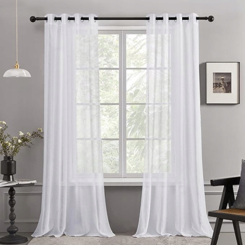 Zasłony Okienne z Efektem Lnu Transparentne Białe 245x140 cm - 2 szt. Zasłony Okienne z Efektem Lnu Transparentne Białe 245x140 cm - 2 szt.