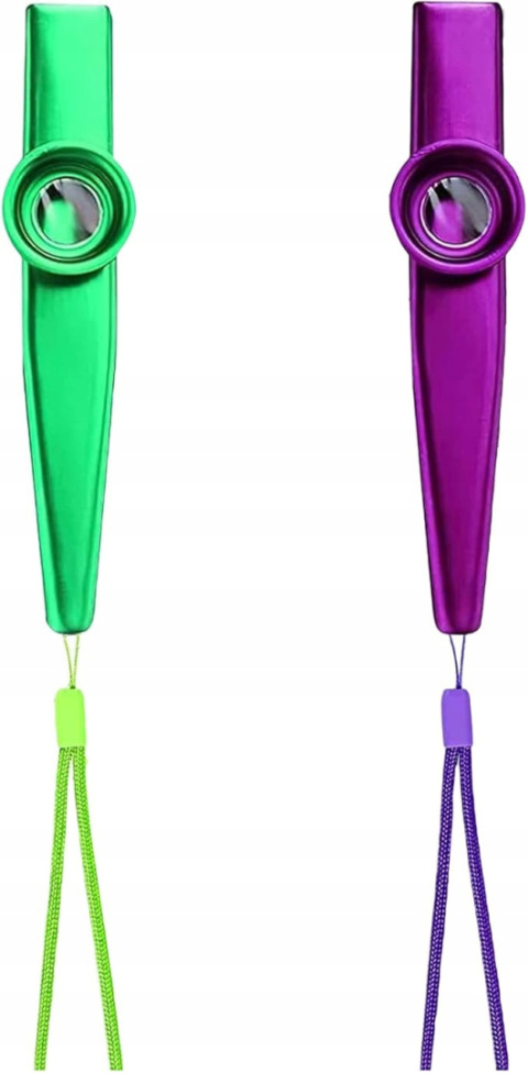 Kazoo Metalowe z Smyczą Instrument Akompaniujący - Fioletowy/Zielony 2 szt. Kazoo Metalowe z Smyczą Instrument Akompaniujący - Fioletowy/Zielony 2 szt.