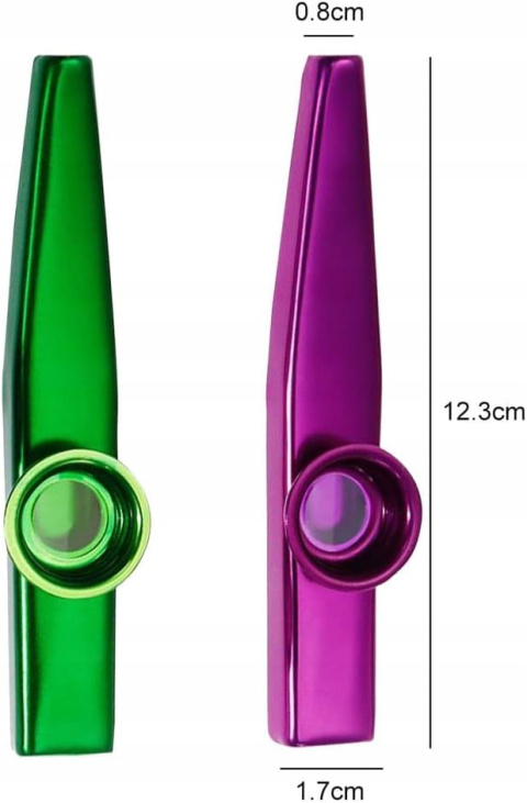 Kazoo Metalowe z Smyczą Instrument Akompaniujący - Fioletowy/Zielony 2 szt. Kazoo Metalowe z Smyczą Instrument Akompaniujący - Fioletowy/Zielony 2 szt.