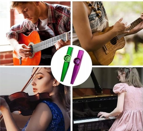 Kazoo Metalowe z Smyczą Instrument Akompaniujący - Fioletowy/Zielony 2 szt. Kazoo Metalowe z Smyczą Instrument Akompaniujący - Fioletowy/Zielony 2 szt.