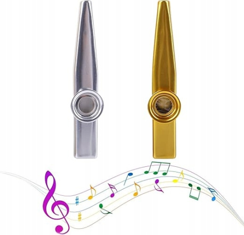 Kazoo Metalowe z Smyczą Instrument Akompaniujący - Złote/Srebrne 2 szt. Kazoo Metalowe z Smyczą Instrument Akompaniujący - Złote/Srebrne 2 szt.