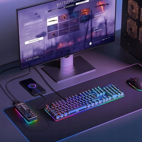 RSHTECH 7-portowy Hub USB 3.0 RGB Koncentrator USB Dotykowy przełącznik