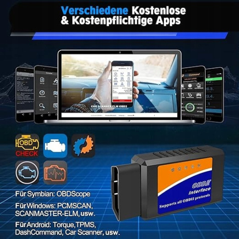 Bluetooth, urządzenie diagnostyczne OBD do wszystkich pojazdów OBDII Bluetooth, urządzenie diagnostyczne OBD do wszystkich pojazdów OBDII