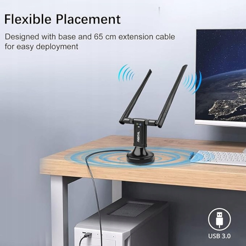 Adapter USB WiFi, dwupasmowy WiFi 1200 Mb/s, 2,4 g/5 G z kołyską USB 3.0,