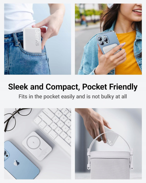 BENKS PowerBank BEZPRZEWODOWY 6000mAh MagSafe Iphone BIAŁY