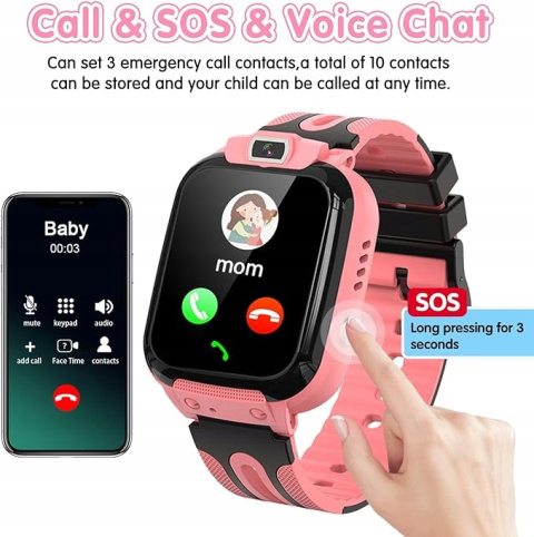 Clleylise Smartwatch dla dzieci, z GPS i telefonem różowy Clleylise Smartwatch dla dzieci, z GPS i telefonem różowy