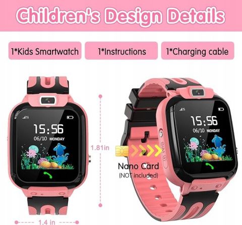 Clleylise Smartwatch dla dzieci, z GPS i telefonem różowy Clleylise Smartwatch dla dzieci, z GPS i telefonem różowy