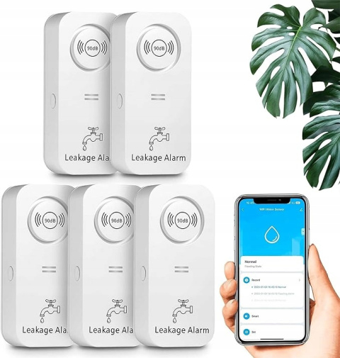 Czujnik wody WLAN (2,4 G WiFi), czujnik wody 90 dB alarm z aplikacją 5szt Czujnik wody WLAN (2,4 G WiFi), czujnik wody 90 dB alarm z aplikacją 5szt
