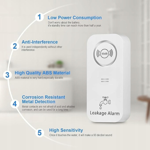 Czujnik wody WLAN (2,4 G WiFi), czujnik wody 90 dB alarm z aplikacją 5szt Czujnik wody WLAN (2,4 G WiFi), czujnik wody 90 dB alarm z aplikacją 5szt