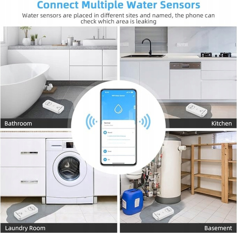 Czujnik wody WLAN (2,4 G WiFi), czujnik wody 90 dB alarm z aplikacją 5szt Czujnik wody WLAN (2,4 G WiFi), czujnik wody 90 dB alarm z aplikacją 5szt