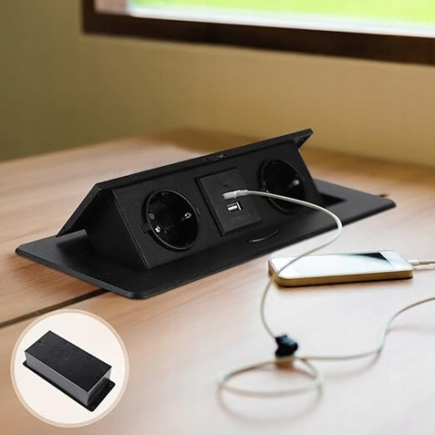 Gniazdo Elektryczne, USB blatowe CPROSP czarny Gniazdo Elektryczne, USB blatowe CPROSP czarny