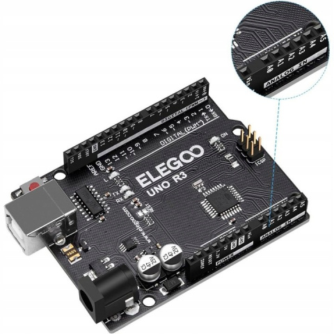 Płytka kontrolera ELEGOO UNO R3 Czarna Kompatybilna z Arduino Płytka kontrolera ELEGOO UNO R3 Czarna Kompatybilna z Arduino