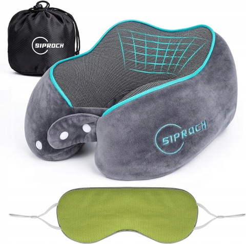 Poduszka podróżna z pianki memory Samochodowa Ergonomiczna + Maska na oczy Poduszka podróżna z pianki memory Samochodowa Ergonomiczna + Maska na oczy