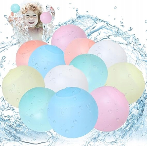 Silikonowe Balony Wodne Wielokrotnego Użytku Kolorowe Kule - Zestaw 12szt. Silikonowe Balony Wodne Wielokrotnego Użytku Kolorowe Kule - Zestaw 12szt.