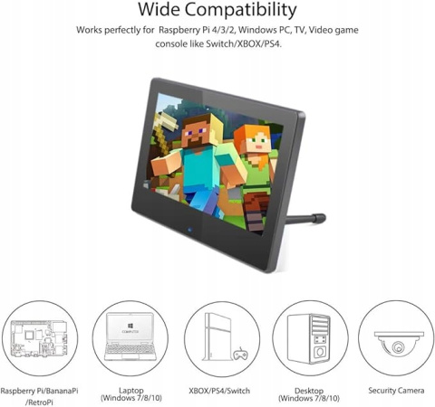 Wyświetlacz Raspberry Pi z ekranem dotykowym 7" ELECROW 1024 x 600 IPS Wyświetlacz Raspberry Pi z ekranem dotykowym 7" ELECROW 1024 x 600 IPS