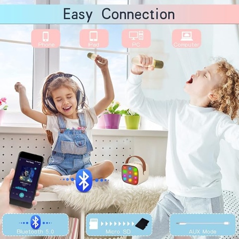 Głośnik do Karaoke z 2 mikrofonami dla Dzieci Bluetooth Efekt zmiany głosu