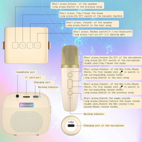 Głośnik do Karaoke z 2 mikrofonami dla Dzieci Bluetooth Efekt zmiany głosu