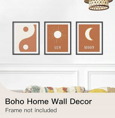 Putuo Decor Boho - Zestaw 3 - Minimalistyczne obrazy na płótnie na ścianę