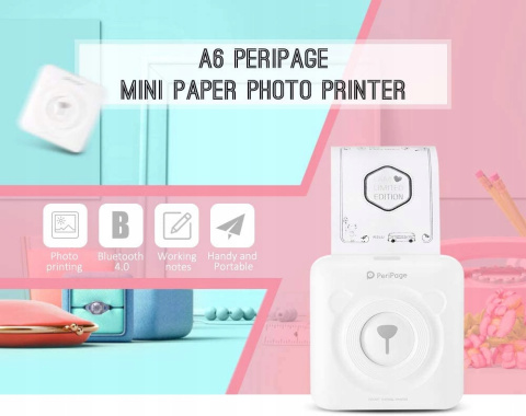 Bezprzewodowa drukarka Bluetooth A6 PeriPage Mini niebieski Bezprzewodowa drukarka Bluetooth A6 PeriPage Mini niebieski