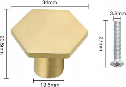 DXLing 4 sztuki sześciokątnych gałek z litego mosiądzu, średnica 34 mm DXLing 4 sztuki sześciokątnych gałek z litego mosiądzu, średnica 34 mm