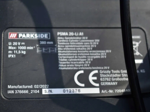 Kosiarka akumulatorowa Parkside 38 cm PSMA 20-Li A1 Kosiarka akumulatorowa Parkside 38 cm PSMA 20-Li A1