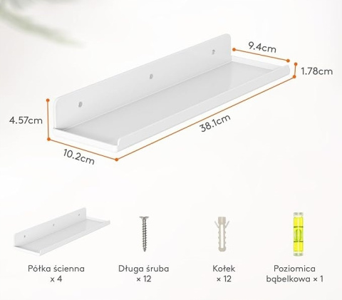 Wiszące Półki Ścienne 4 szt. Białe 38cm x 10cm - Półki na Zdjęcia Dekoracje Wiszące Półki Ścienne 4 szt. Białe 38cm x 10cm - Półki na Zdjęcia Dekoracje