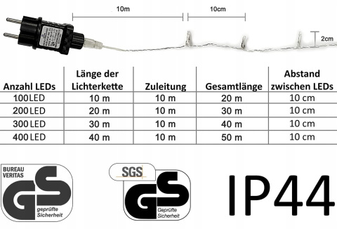 GRESONIC Lampki Światełka Choinkowe ZEW WEW 320 LED Białe