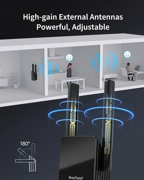 Wzmacniacz sygnału WiFi BrosTrend 6 AX1500 port gigabitowy dwuzakresowy Wzmacniacz sygnału WiFi BrosTrend 6 AX1500 port gigabitowy dwuzakresowy