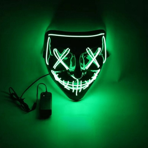 Maska LED na twarz Zielona Halloween Rave Świecąca Cosplay 3-tryby migania Maska LED na twarz Zielona Halloween Rave Świecąca Cosplay 3-tryby migania