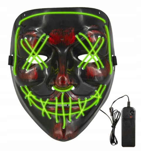 Maska LED na twarz Zielona Halloween Rave Świecąca Cosplay 3-tryby migania Maska LED na twarz Zielona Halloween Rave Świecąca Cosplay 3-tryby migania