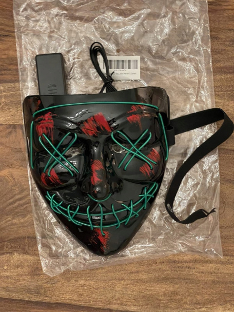Maska LED na twarz Zielona Halloween Rave Świecąca Cosplay 3-tryby migania Maska LED na twarz Zielona Halloween Rave Świecąca Cosplay 3-tryby migania