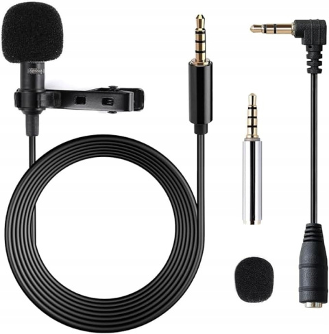 Mikrofon krawatowy z Klipsem do iPhone/Android Redukcja Szumów 2m Adapter Mikrofon krawatowy z Klipsem do iPhone/Android Redukcja Szumów 2m Adapter