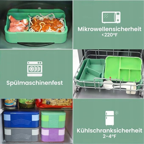 Pojemnik na posiłek Lunchbox Śniadanie Szczelny bez BPA + Sztućce Zielony Pojemnik na posiłek Lunchbox Śniadanie Szczelny bez BPA + Sztućce Zielony
