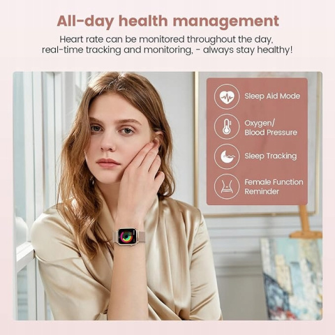 Smartwatch Damski Zegarek Licznik kroków Monitor aktywności i zdrowia