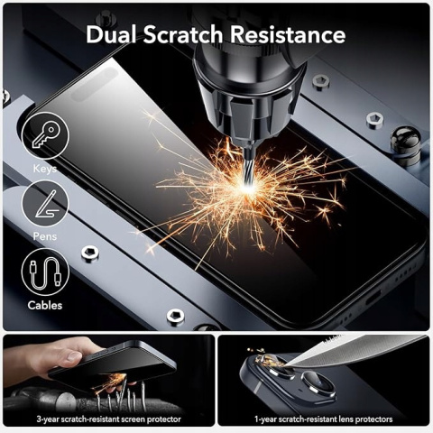 Zestaw 3-pack Szkło hartowane do iPhone 15 + Szkło na Obiektyw Aparatu