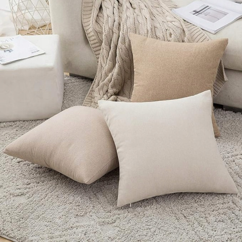 2x Dekoracyjne Poszewki na Poduszki 50x50 cm Miękkie Lniane - Beżowy 2x Dekoracyjne Poszewki na Poduszki 50x50 cm Miękkie Lniane - Beżowy