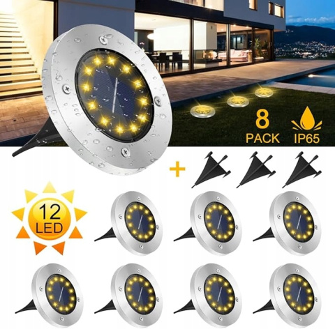 Solarne Lampy Ogrodowe LED Wbijane IP65 Ciepła Biel (6000 K) - Zestaw 8szt. Solarne Lampy Ogrodowe LED Wbijane IP65 Ciepła Biel (6000 K) - Zestaw 8szt.
