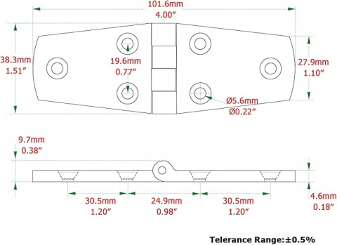 Zawiasy Stalowe SUS316 Solidne 38x102 mm Odporne na Korozję - Zestaw 2szt. Zawiasy Stalowe SUS316 Solidne 38x102 mm Odporne na Korozję - Zestaw 2szt.