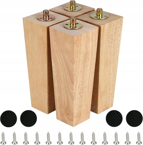 4x Kwadratowe Drewniane Nogi Meblowe 20cm Nóżki do mebli + Gumowe Podkładki 4x Kwadratowe Drewniane Nogi Meblowe 20cm Nóżki do mebli + Gumowe Podkładki