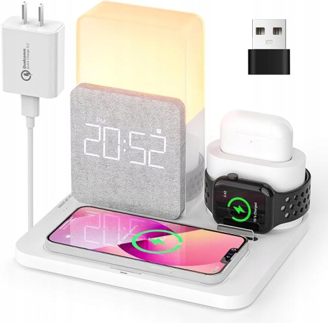 Bezprzewodowa Stacja Ładująca 3 w 1 z Budzikiem iPhone iWatch AirPods Bezprzewodowa Stacja Ładująca 3 w 1 z Budzikiem iPhone iWatch AirPods