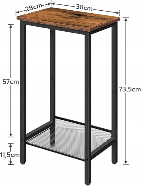 Czarny Stolik Loftowy z Drewnianym Blatem 38 x 28 x 73,5 cm Stolik Nocny