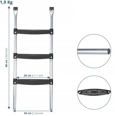 Drabinka do Trampoliny 3 stopniowa 86cm wys. Stalowa Drabinka do Trampoliny 3 stopniowa 86cm wys. Stalowa